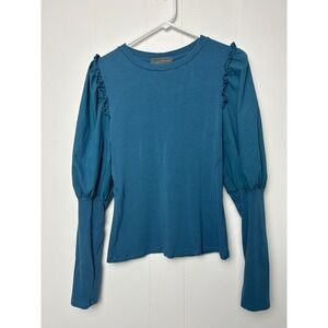 Anthropologie Sunday in Brooklyn Teal Ribbed Puff Balloon Sleeve Top Womens XL